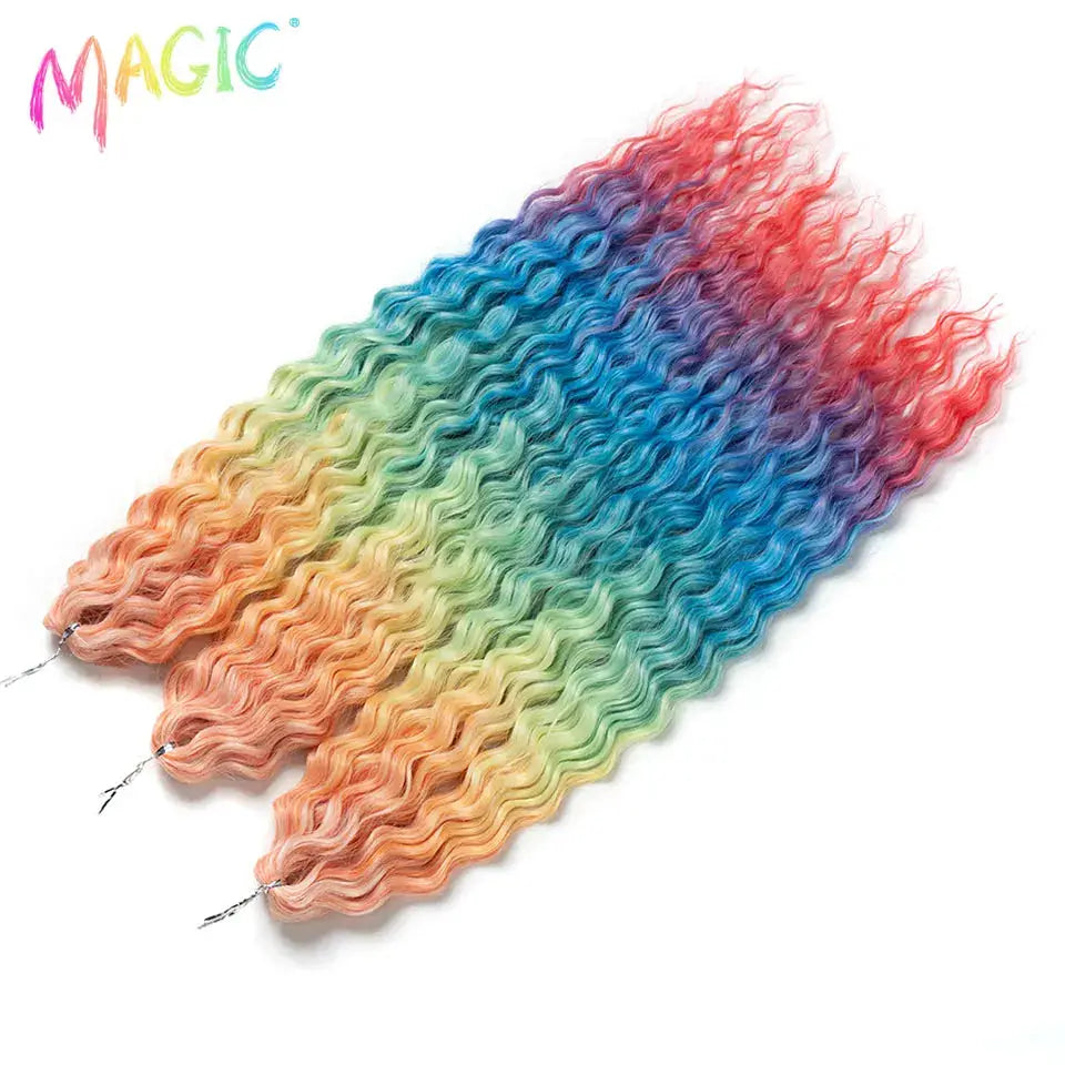 Magic Ariel Curl Water Wave crochet hair, three rainbow ombre bundles, 22-inch synthetic extensions by Simples Market