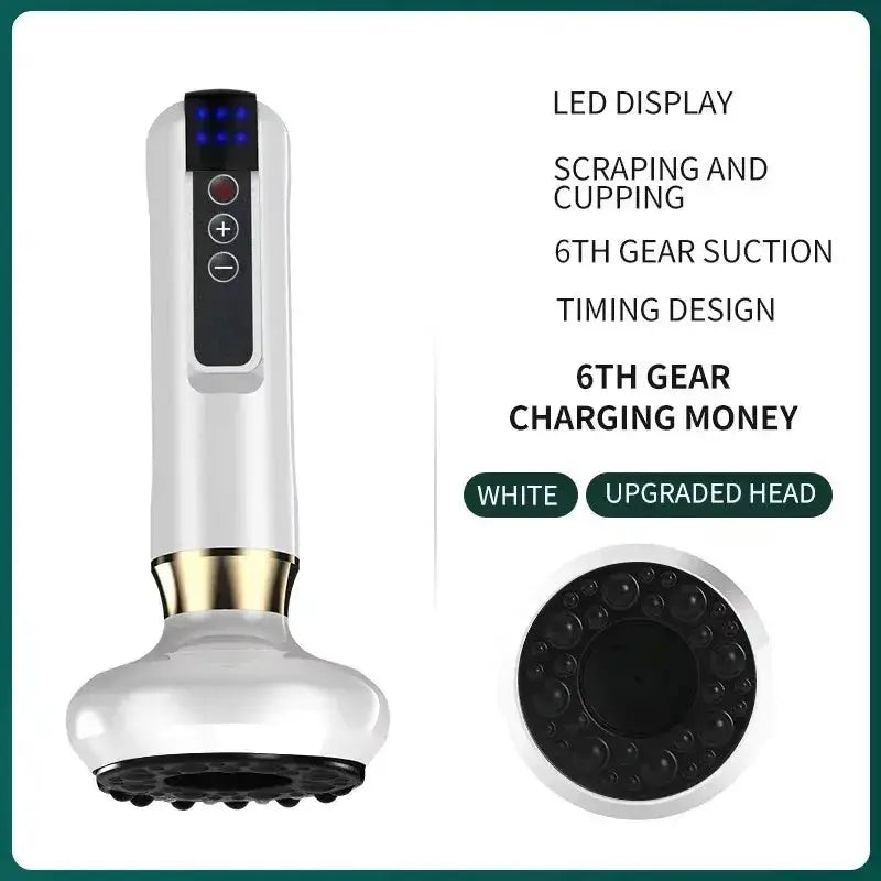 Tricolor electric massager with LED display and anti-cellulite vacuum suction cup head; 2-piece set with upgraded head