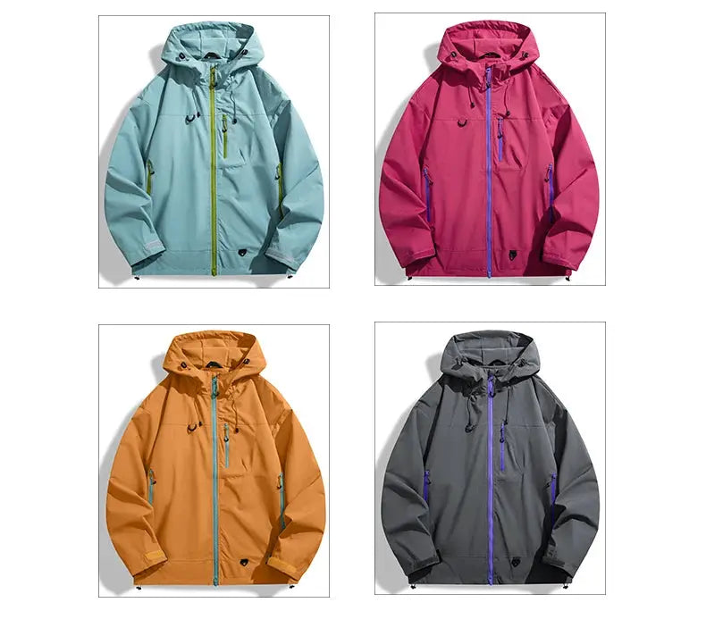 LNGXO Waterproof Hiking Jackets, windproof rain coats in teal, pink, orange, gray (4-color set) by Simples Market