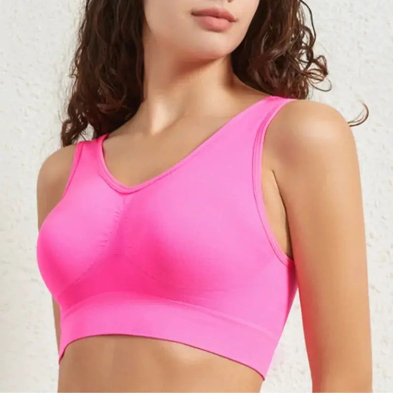 Women's pink seamless wide-strap tank bra bralette crop top, wireless