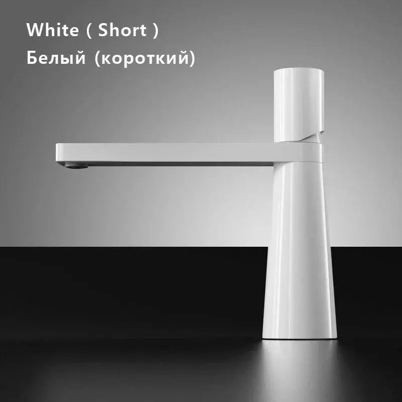 White modern basin faucet with single-handle, single-hole design for washbasin