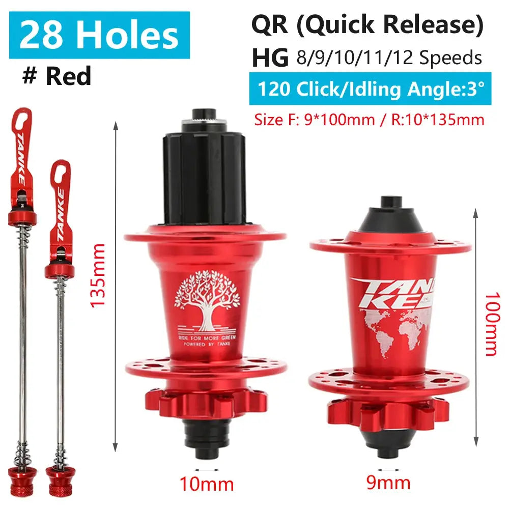 TanKe 120 Click MTB Front Rear Hub 120 Engagement 6 Bearings Thru Axle HG 8 9 10 11 12 Speed Disc Brake 28 32 36 Holes