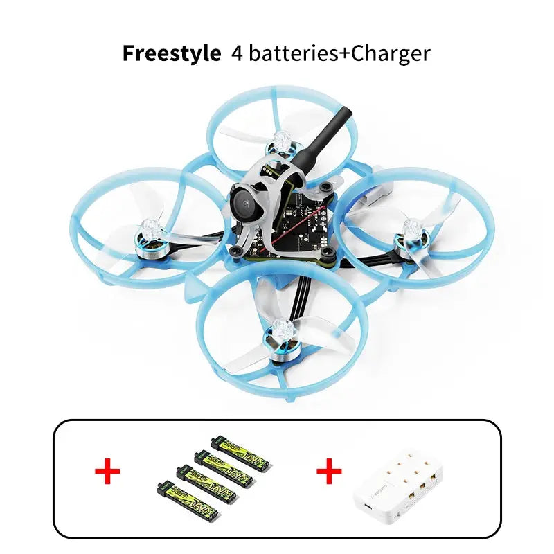 Simples Market BETAFPV Air75 II ultralight freestyle quadcopter with blue prop guards, plus four batteries and a charger