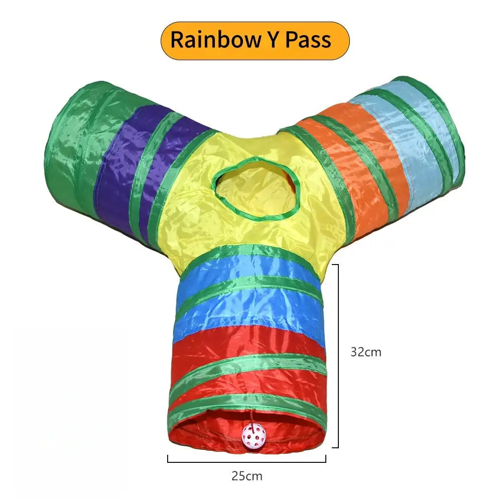 Cat tunnel, rainbow Y-shaped fabric, foldable indoor cat toy with ball