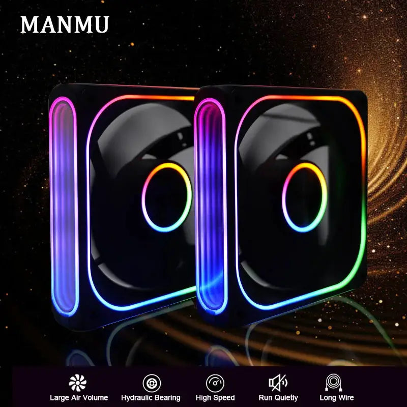 MANMU 120mm RGB computer case fans, rainbow LED lighting, 2-pack by Simples Market