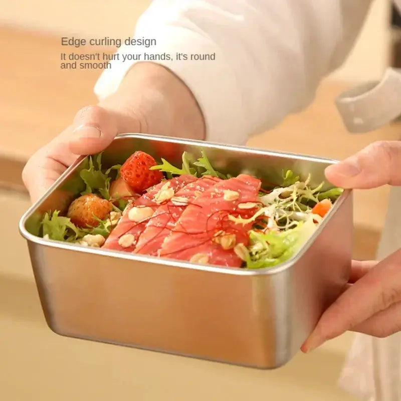 Stainless Steel Fresh Keeping Box With Sealed Lid Thickened Compact Lunch Box For Camping And Food Storage