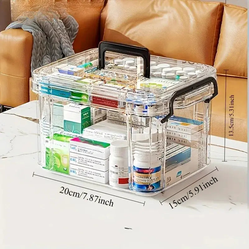 Modern Waterproof PVC Medicine Storage Box With Double Layer And Stackable Design Flip Top Closure Rectangle Shape