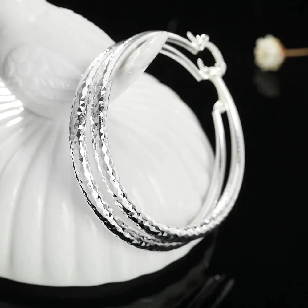 Fine 925 Sterling Silver Circle Hoop Earrings For Women 5cm Fashion Jewelry Wedding Party Gift