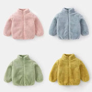 Solid Color Plush Coat For Kids Autumn Winter Warm Casual Jacket Greatcoat Outerwear Baby Boy Girl Toddler