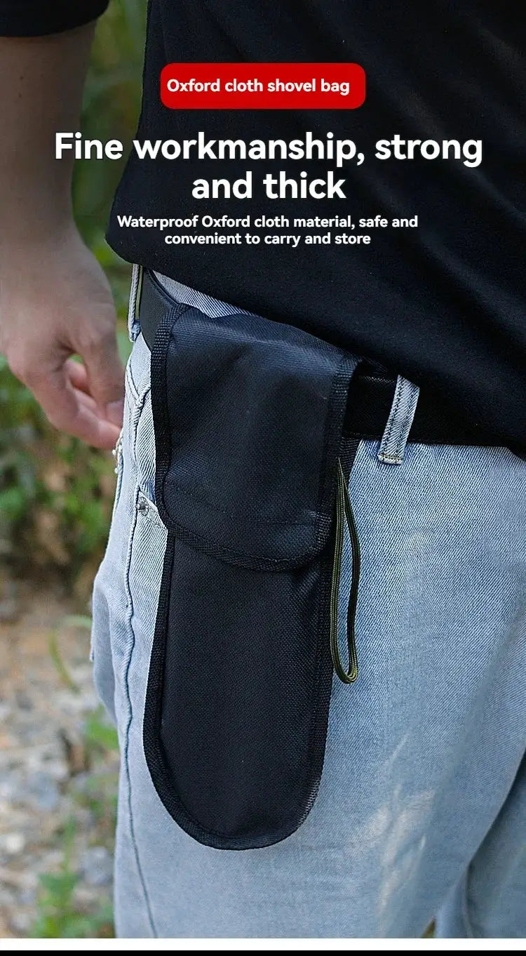 Portable sappers shovel with black carrying sheath for outdoor digging