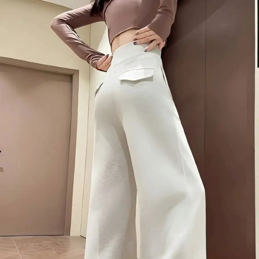 BrandFlex Womens Gray Sports High Waist Wide Leg Pants All Season Comfort Breathable Cotton Polyester Blend