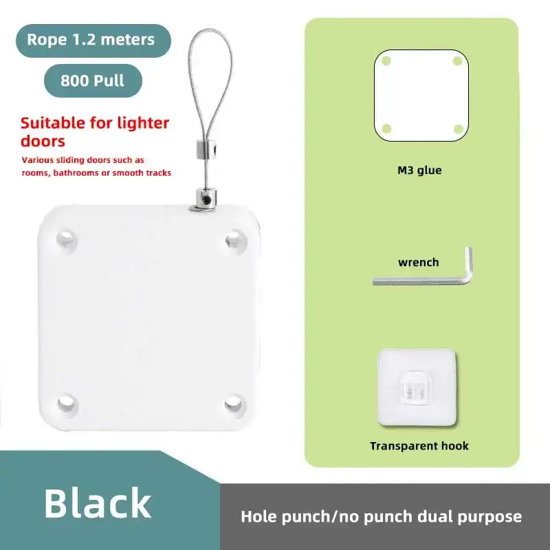 Simples Market automatic sensor door closer kit with rope pull and surface bracket, black, includes M3 glue and wrench.