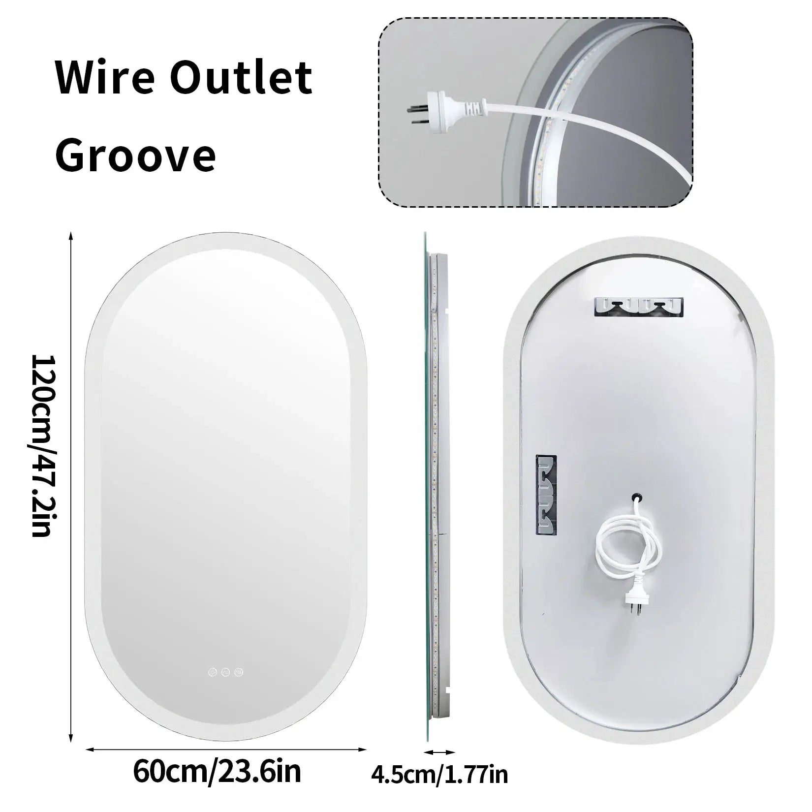 Simples Market oval LED bathroom mirror, wall-mounted frameless vanity with backlit lighting and anti-fog.