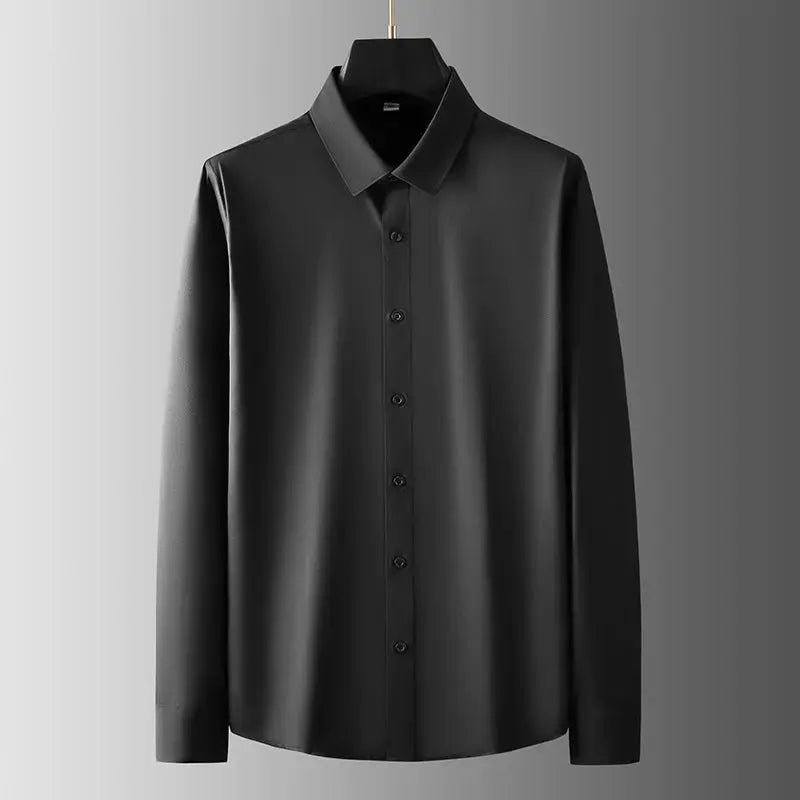 Simples Market men's black long-sleeve shirt, wrinkle-resistant, business casual, solid color