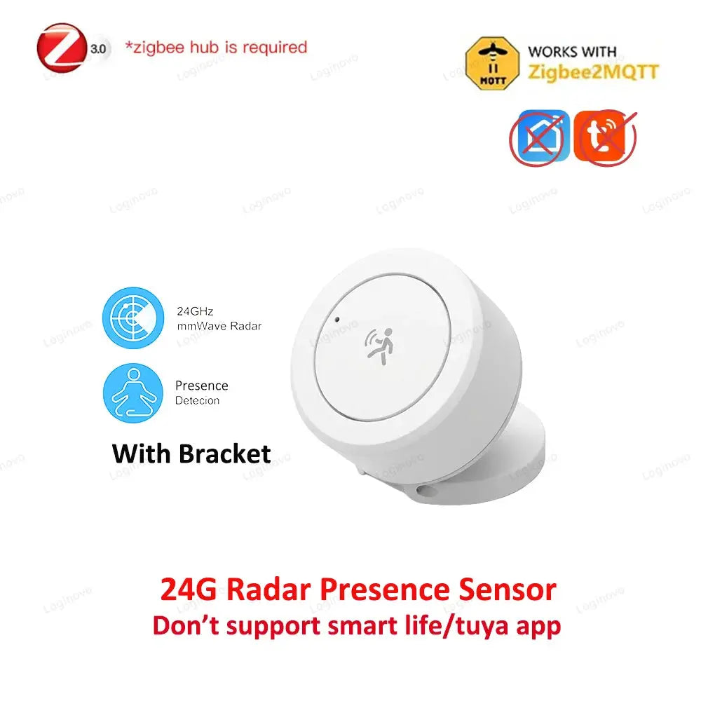 Simples Market ZigBee 24G mmWave radar presence sensor with bracket, white round motion detector