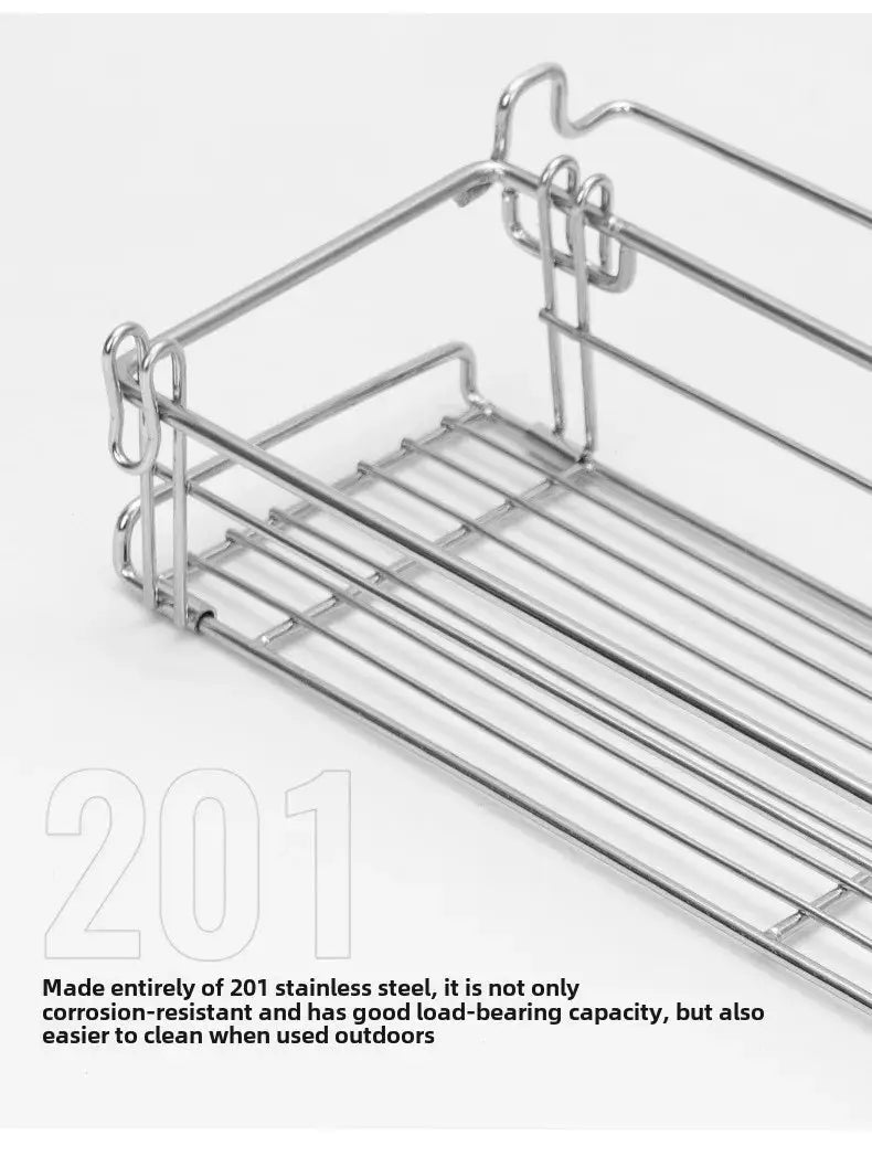 Outdoor aluminum table extension rack with folding mesh basket for side storage