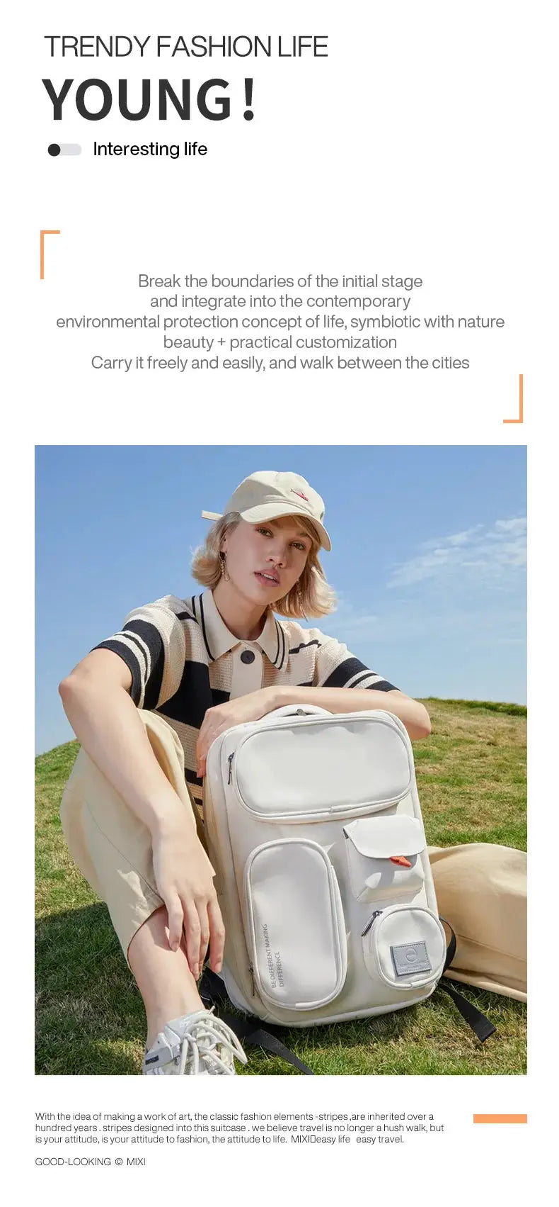 Mixi Outdoor Backpack, white 18-inch waterproof travel rucksack by Simples Market