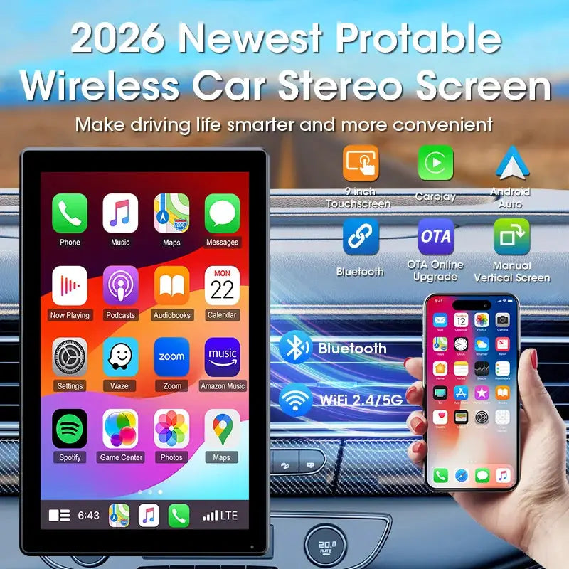 Wireless CarPlay Android Auto Seven To Nine Inches Multimedia Screen