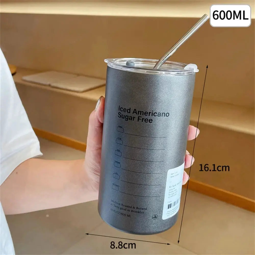 600ml Stainless Steel Thermos Bottle With Straw Insulated BPA Free