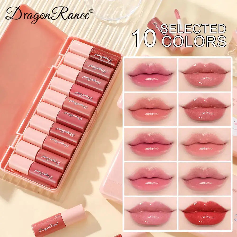 LuxeLips Set Of 10 Shimmer Lip Glosses Moisturizing Formula Non Sticky Long Lasting Pearlescent Shine