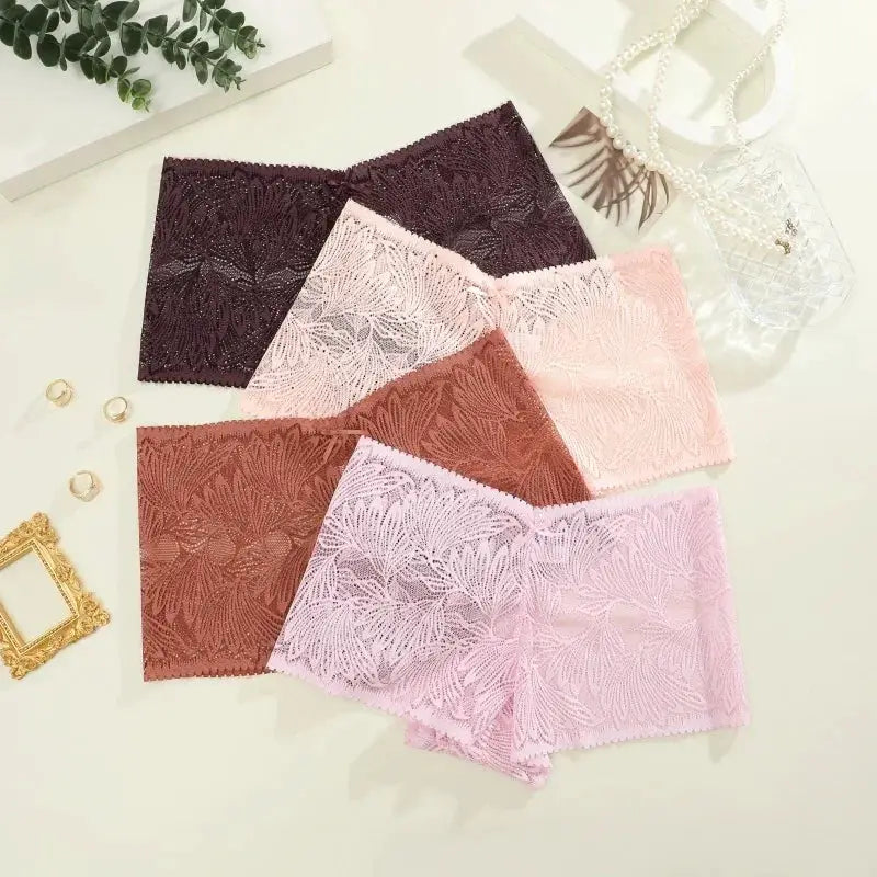 5Pcs women's seamless lace briefs by Simples Market in assorted colors with floral lace pattern