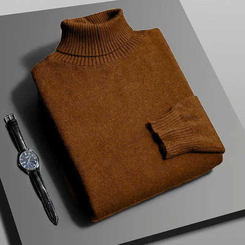 Autumn Mens Knitted Turtleneck Sweater Slim Fit Long Sleeve Anti Pilling Pullover Solid Color Streetwear
