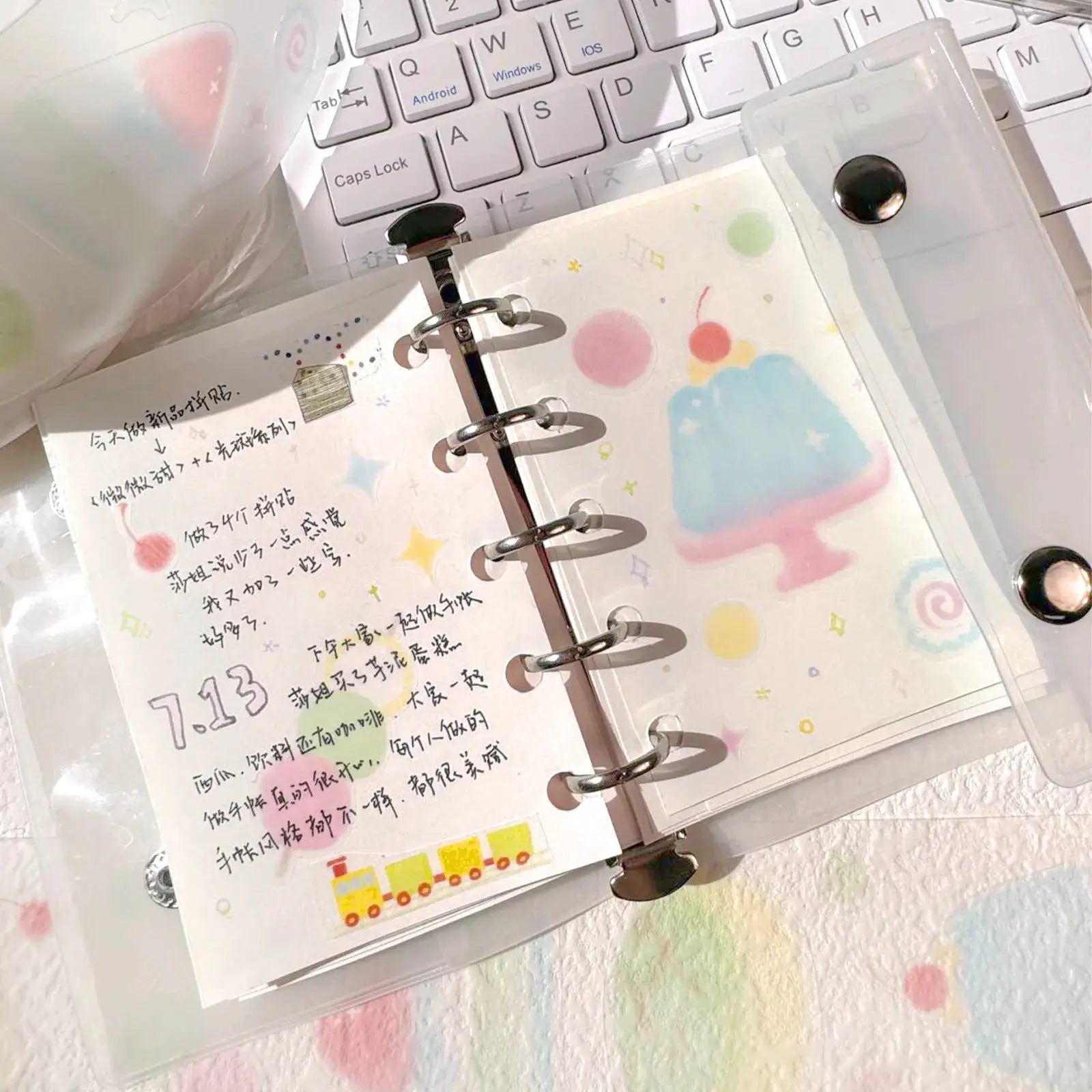 Decorative adhesive tapes set for junk journaling by Simples Market; pastel Japanese masking tapes in a clear binder.