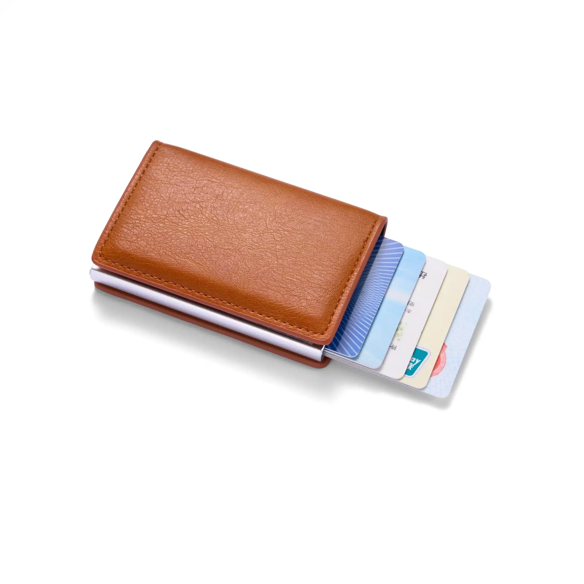 Simples Market anti-theft RFID card holder wallet in brown PU leather with slim slots
