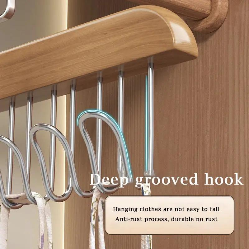Wooden wardrobe bra hanger with deep grooved metal hooks for hanging bras, ties and belts