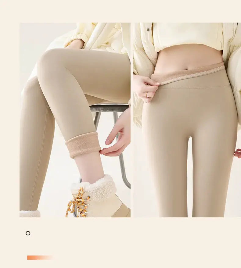 Leggings by Simples Market BIVIGAOS high-waist fleece leggings for women in beige sharkskin, seamless slim fit