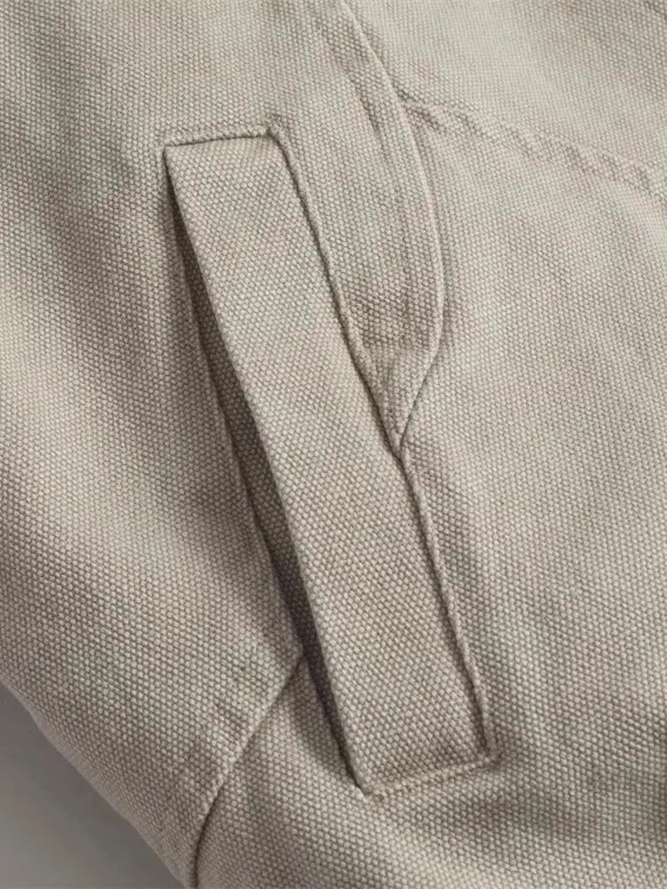 Mauroicardi padded canvas jacket pocket close-up in beige fabric