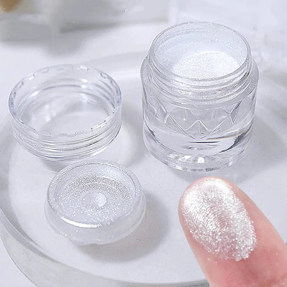 Pearl White Nails Glitter Dust Chrome Moonlight White Rubbing on Powder Silver Shell Mirror Pigment Nail Art Supplies Decoration - Simples Market