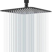 Rainfall shower head, square stainless steel with black mount, large spray