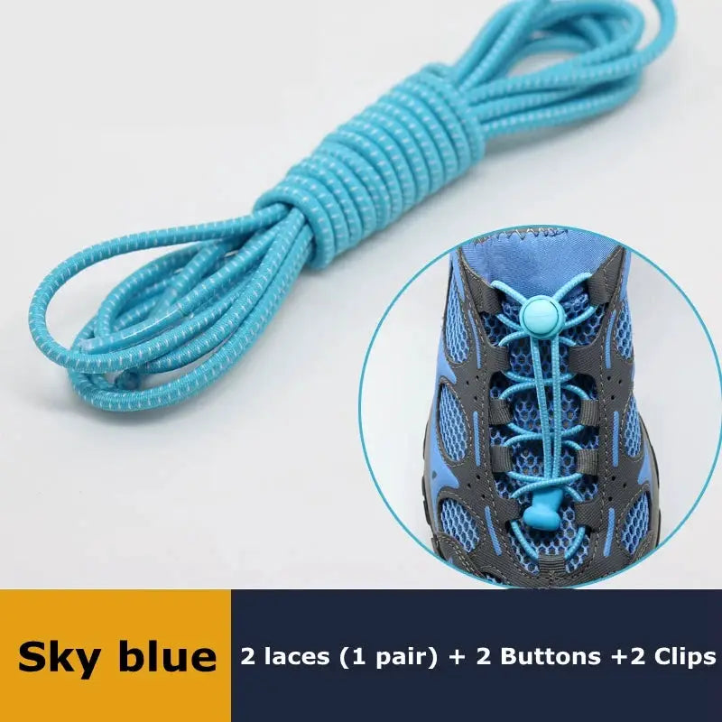 Elastic no-tie sneaker shoelaces, sky blue, 1 pair with locking toggles