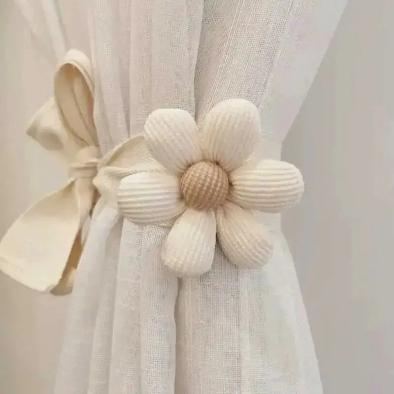 3D Flower Curtain Tiebacks Beige Cotton Webbing Adorable Nursery Decor For Kids Room