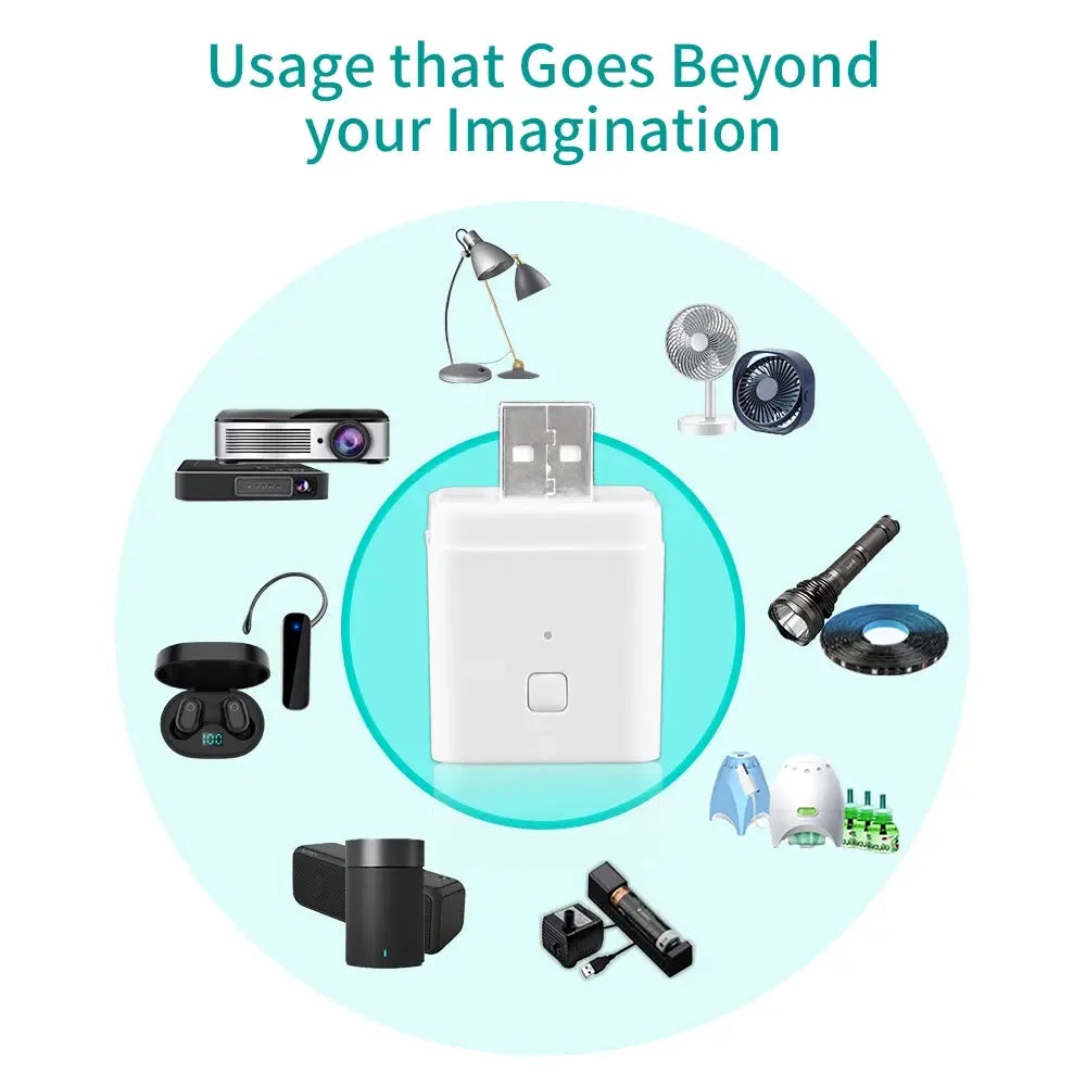 WiFi USB power adaptor with smart timing plug, 5V, white compact block; compatible with Tuya, Alexa and Google Assistant