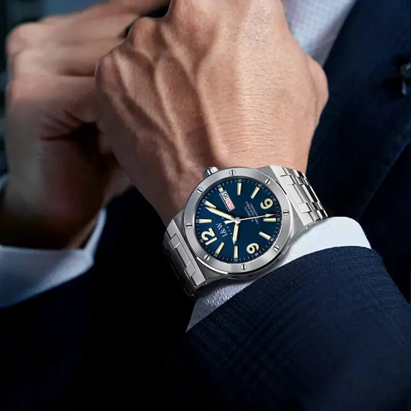 Watch Carnival IW High-End Series sapphire mechanical, blue dial, stainless steel bracelet, 50m water resistant