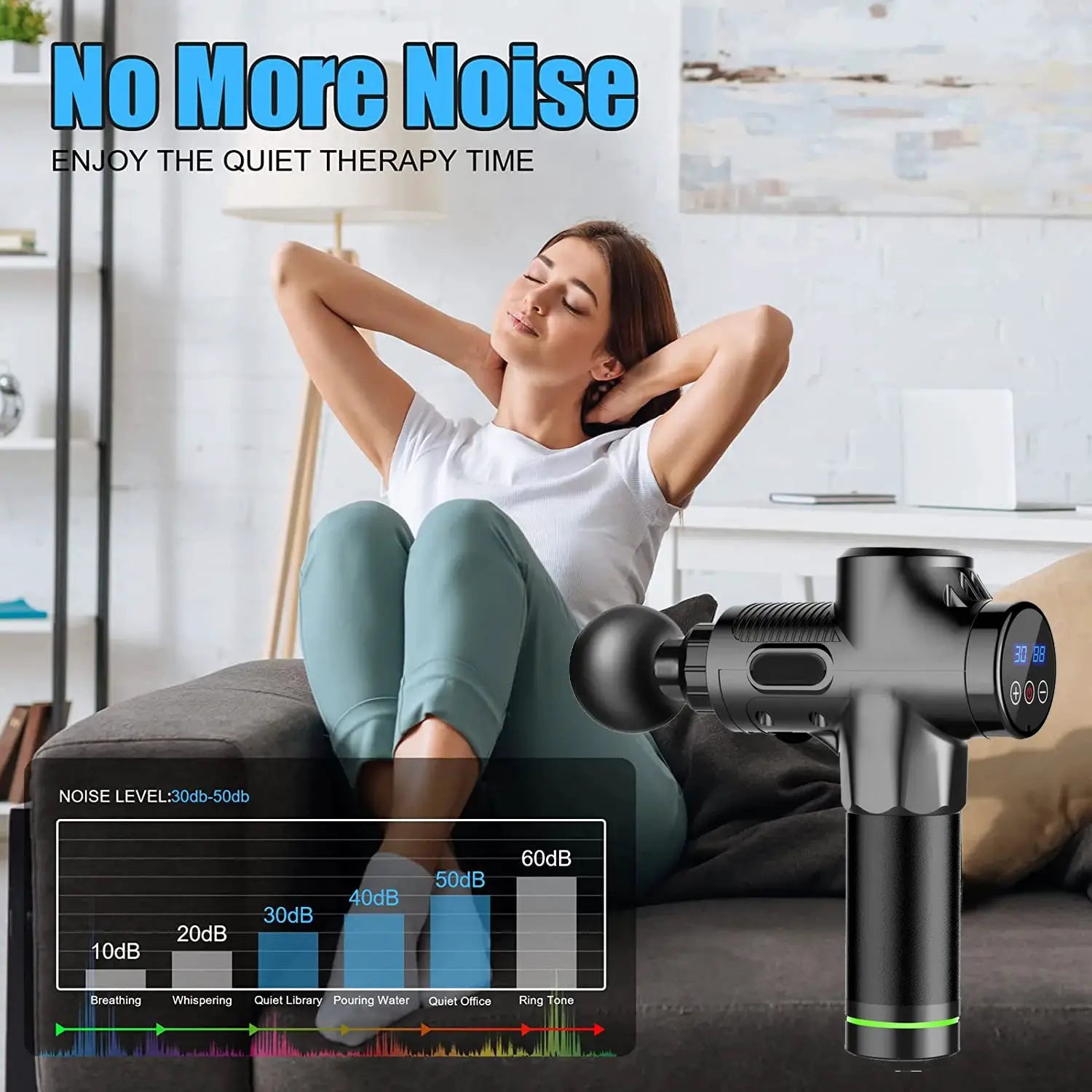 Simples Market fascial massage gun; black cordless percussion massager with LED display.
