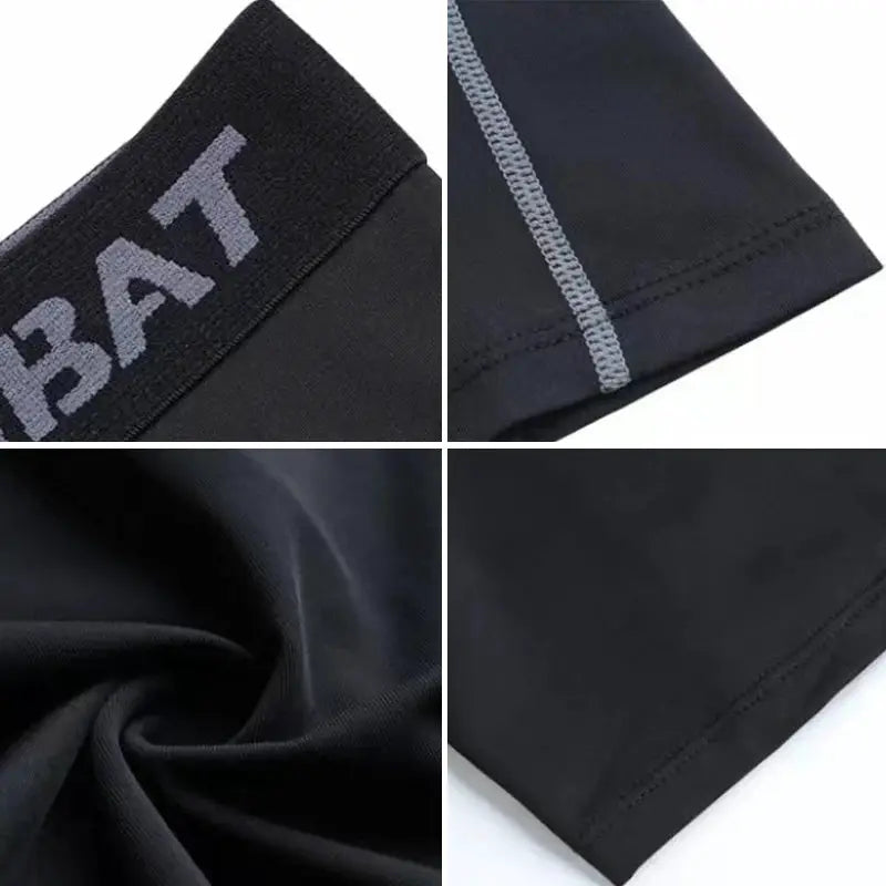 Men's black compression pants with grey seam stitching by Simples Market, athletic tights for running and workouts