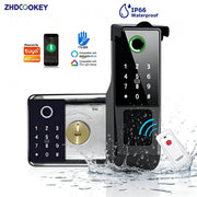 ZHDCookey Tuya WiFi double-sided fingerprint door lock with keypad, IP66 waterproof for outdoor use