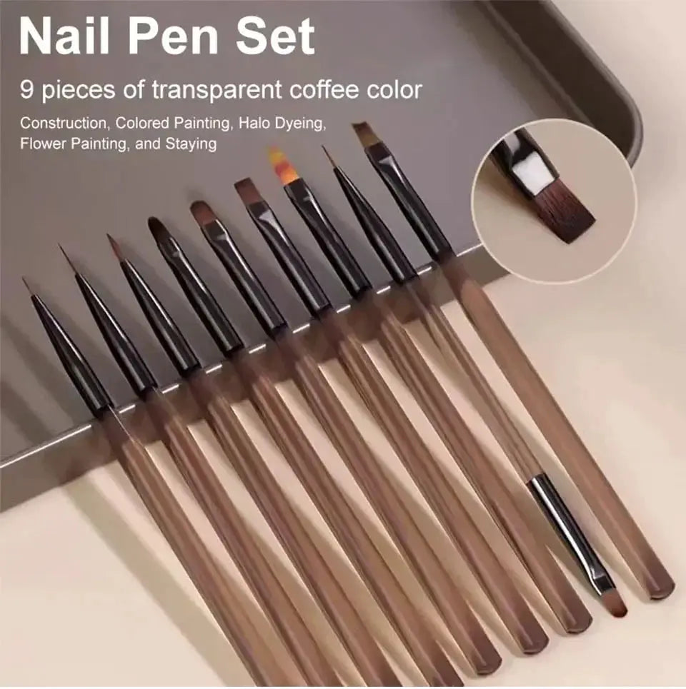 NailCraft 9 Piece Nail Brush Set Liner DIY Painting Pen Set Durable Acrylic Brushes For Precise Nail Art