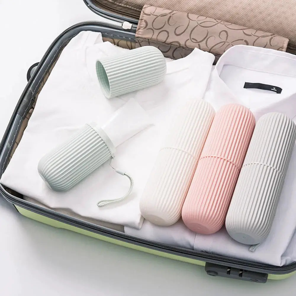JetSet Travel Toothbrush Box Portable Hygienic Organizer With Brushing Cup And Toothpaste Storage