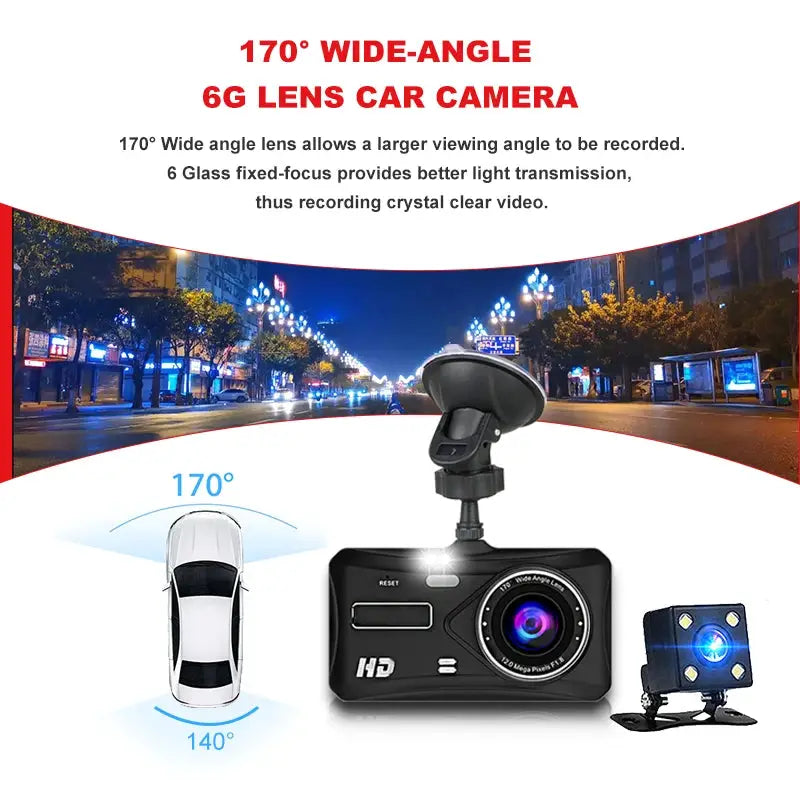 Dashcam 24H Night Vision Full HD 1080P front and rear car DVR mirror, 4.0-inch display, black, Simples Market