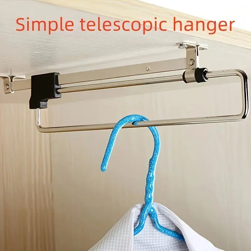 SpaceSaver Pull Out Clothes Storage Rod Adjustable Foldable Metal Hanging Rail for Wardrobes and Drying Racks