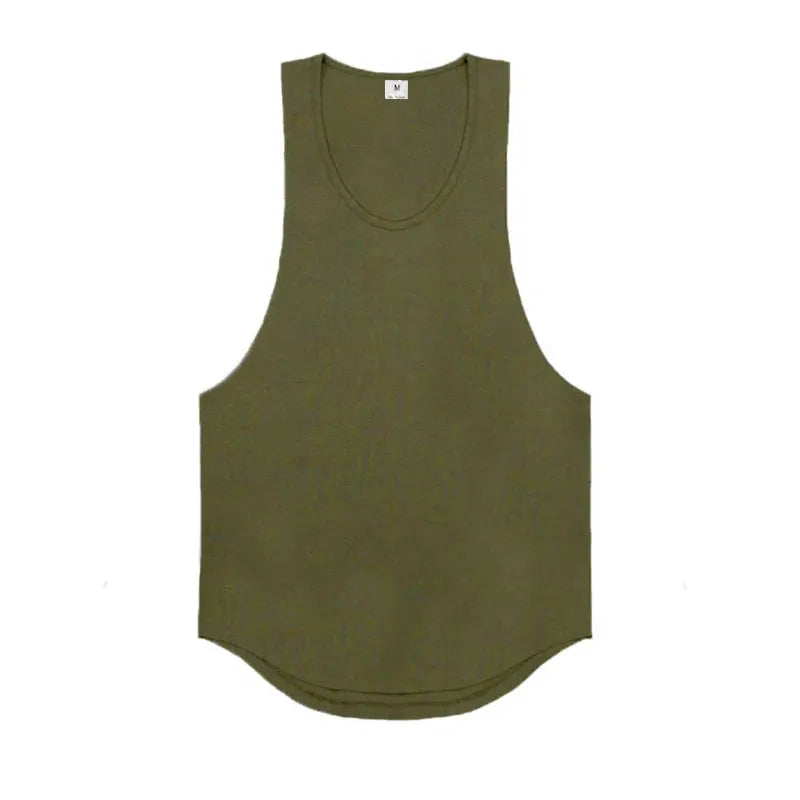 Cotton breathable sleeveless men's muscle tank top in olive green by Simples Market
