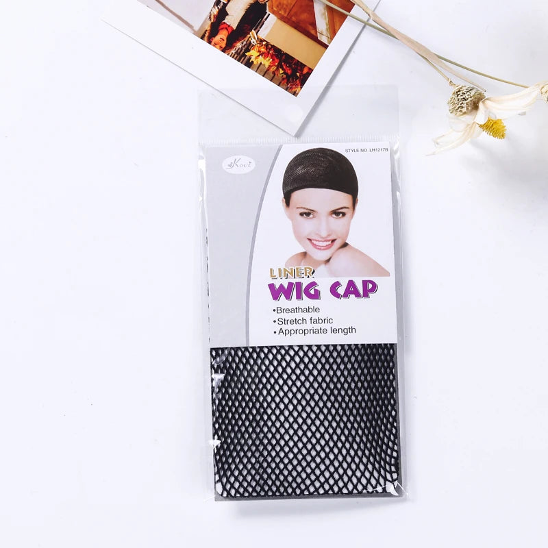 Sasuke Uchiha cosplay wig cap packaging; black mesh wig cap with breathable stretch fabric