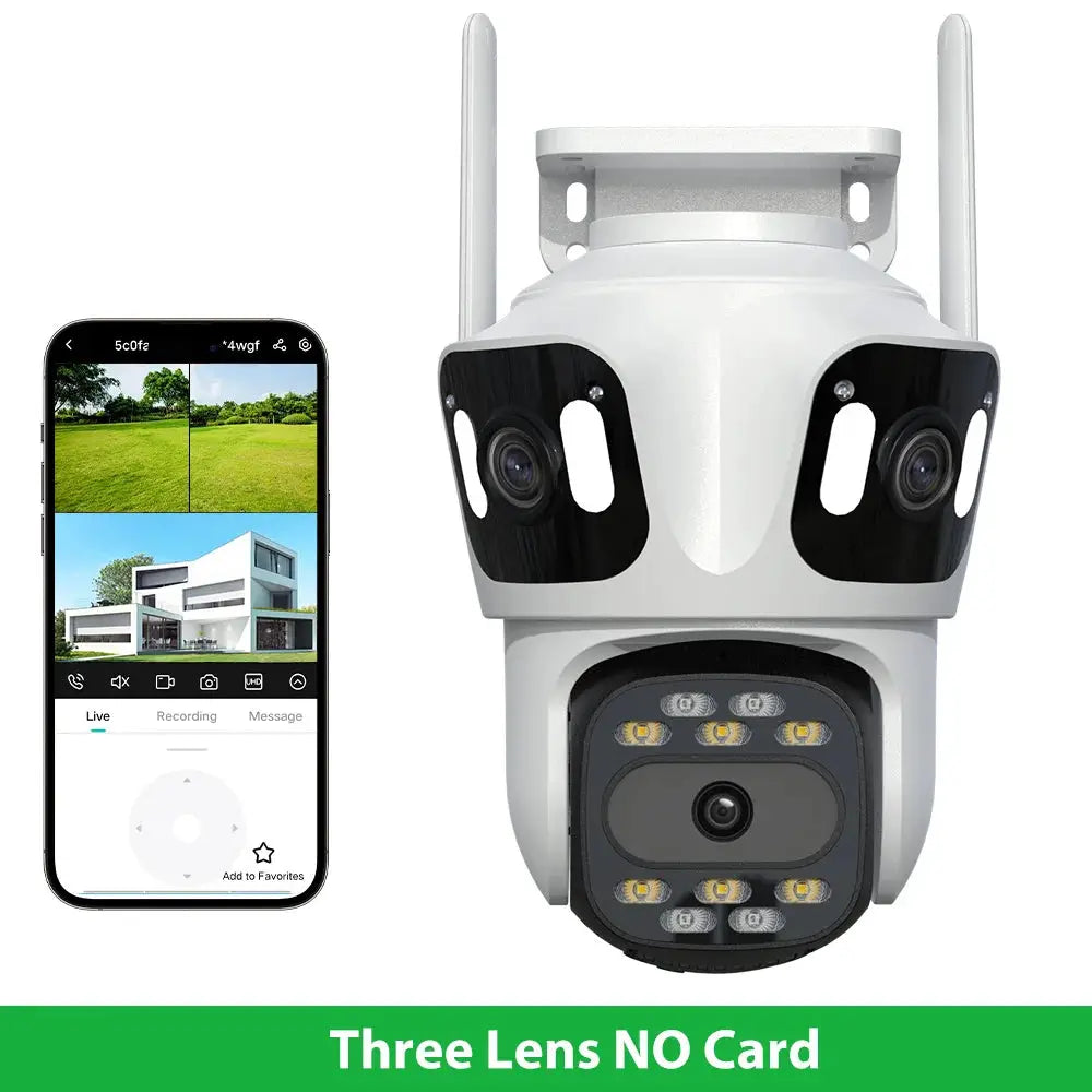 WONSDAR Tri-Lens IP Camera with WiFi and PTZ, white security camera with three lenses