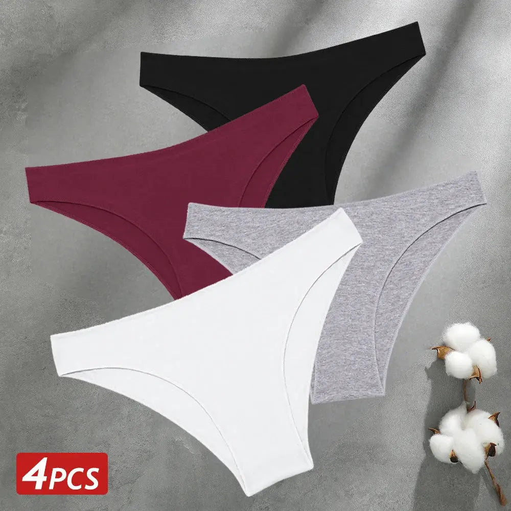 Simples Market 4-pack seamless cotton women's panties with low waist briefs in black, burgundy, white and gray