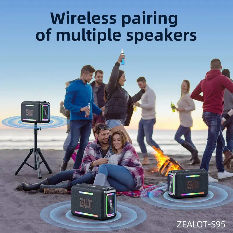 ZEALOT-S95 waterproof portable Bluetooth speaker, 3-speaker outdoor boombox with deep bass on the beach