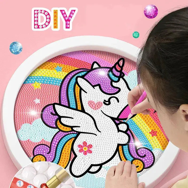 Round Frame Unicorn Diamond Painting Kit For Kids And Teens With Kitten Dinosaurs And Tigers Creative Diamond Art